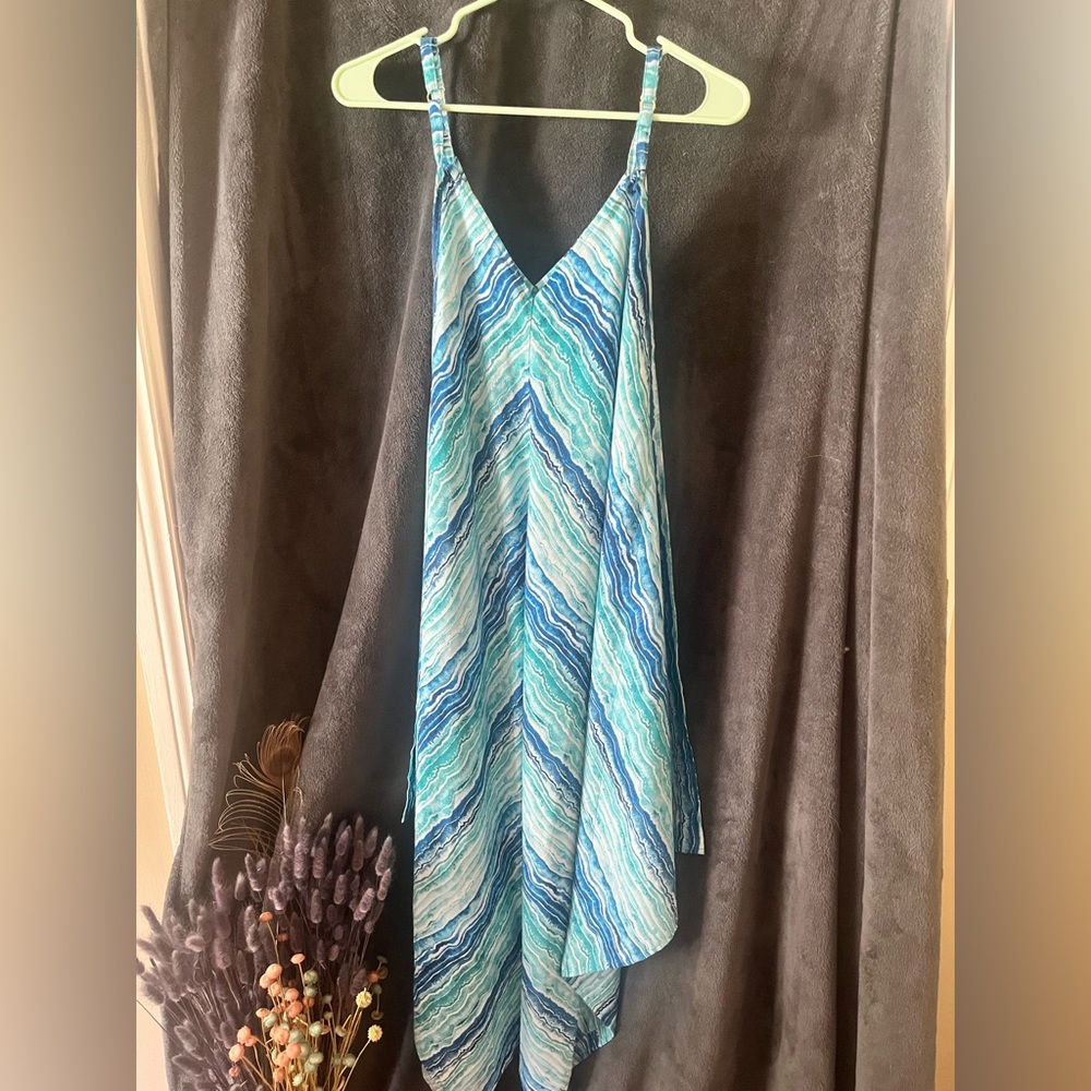 Blue Wave Print V-Neck Slip Dress Or Cover Up Dress!
